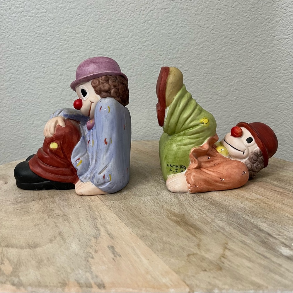 Vintage Hand Painted Happy Clown Bookends
